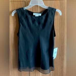 Women’s 10 JONES NEW YORK Theatre Black 100% Silk Sleeveless Double Layer Top